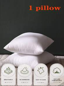1pc White Throw Pillow Insert, Soft & Skin-Friendly Classic Style Cushion, Luxurious Pillow For Sofa, Living Room, Bedroom Decoration, Machine Washable
