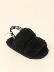 1 Paar Kleinkind Mädchen unifarbene flauschige elastische Band Sandalen mit weicher Sohle, leicht, 0-1 Jahre, einfacher und süßer Stil, geeignet für Frühling/Sommer
