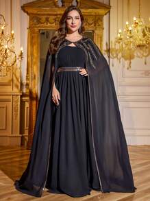 SUPGIR Vestido de noche elegante de mujer SUPGIR Plus de dos piezas reversible, con manga flotante, alta mano de obra, bordado con cuentas y lentejuelas, ajuste ceñido, de largo maxi