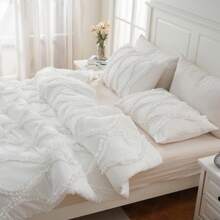 Ruffle Comforter Queen/King Size,Beige Comforter 3 Pieces,Country Farmhouse Bedding Sets, Boho Comforter Ruffled Shabby Chic Bedroom Comforter Set Luxury Ruffle Bedding For All Season 500TC 1 Comforter 2 Pillowcases - trắng - Xem 8