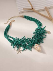 1pc Bohemian Style Pearl & Shell Multilayer Necklace, Suitable For Women Beach Holiday Leisure Accessories - Shell - View 14