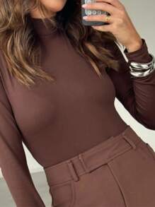 Women's Blouse Kits High Collar Second Skin Suplex Cacharrel Modern Casual Elegant Day Day - đen trắng nâu - Xem 4