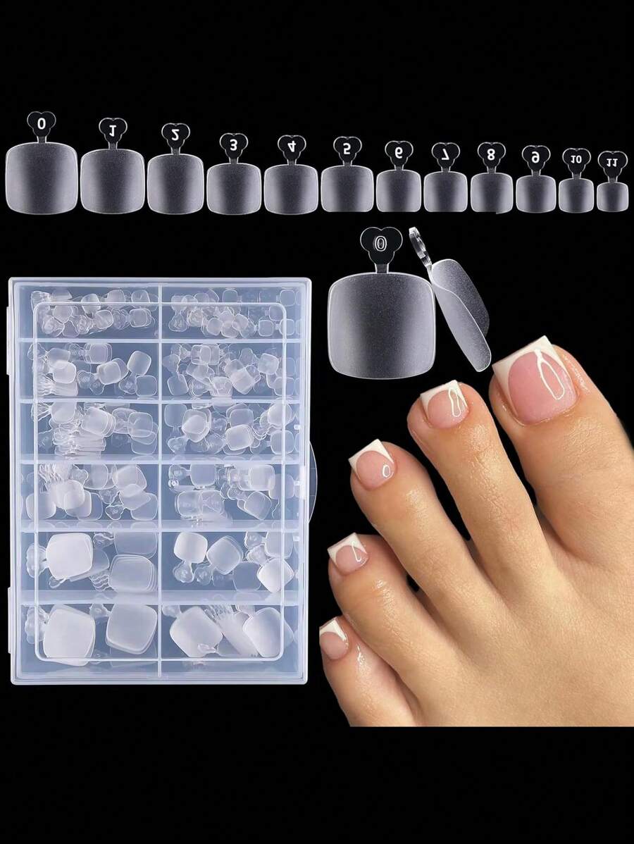 240 piezas de calcomanías mate para uñas de los pies, uñas artificiales acrílicas cuadradas de cobertura total, aptas para salones de uñas y pedicura en casa - Multicolor - Ver 1