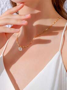 1pc JinJynHao Women's Stainless Steel Shiny Lip Necklace & Cubic Zirconia Pendant Necklace, Women's Gift, Graduation, Mother's Day, Suitable For Daily Wear Silver/Gold Jewelry, Can Be Worn Alone Or Paired With DIY Pendant