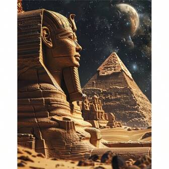 令人惊叹的 5D 钻石画套装 - 星空下的雄伟金字塔和狮身人面像，画布上的圆形宝石艺术，完美的礼物，墙壁装饰，埃及装饰