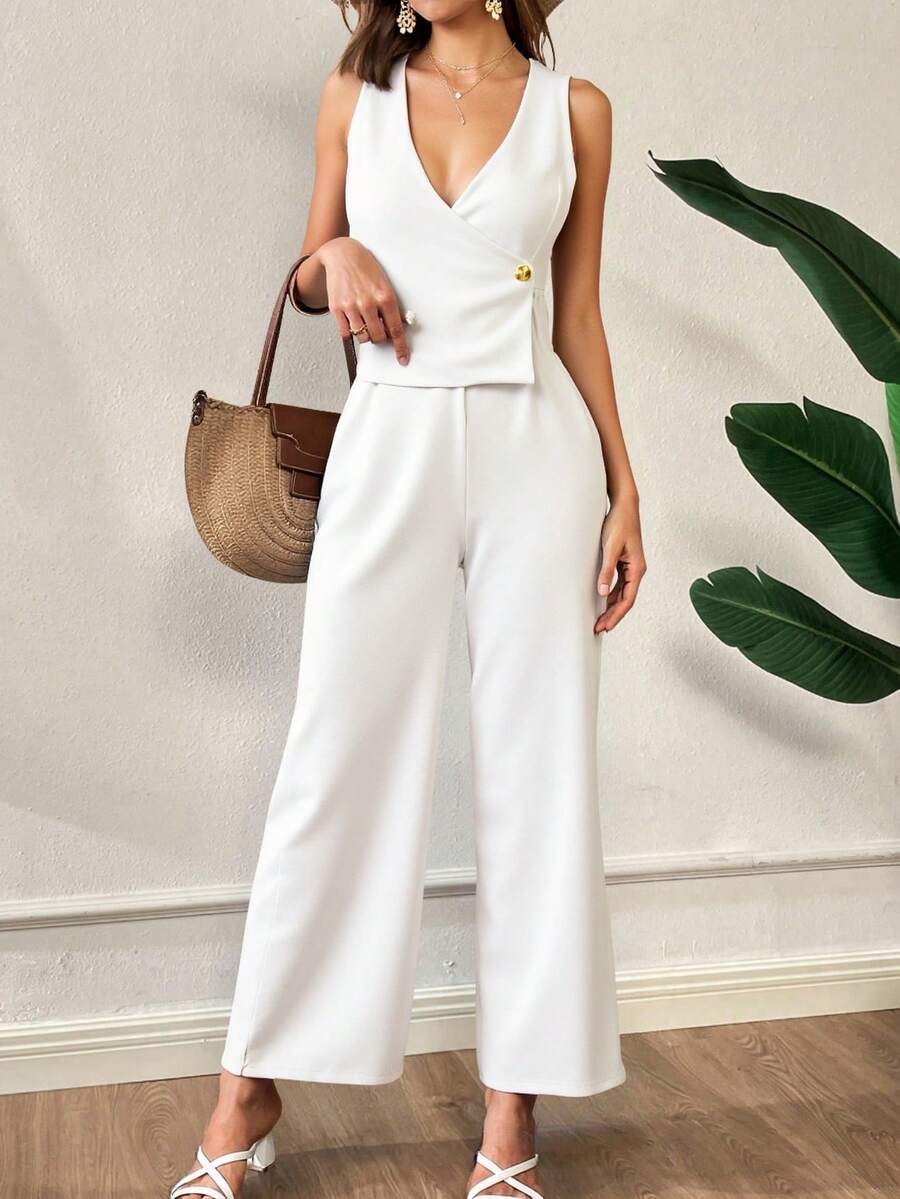 Conjunto elegante traje y chaleco blanco dos piezas - Blanco - Ver 1