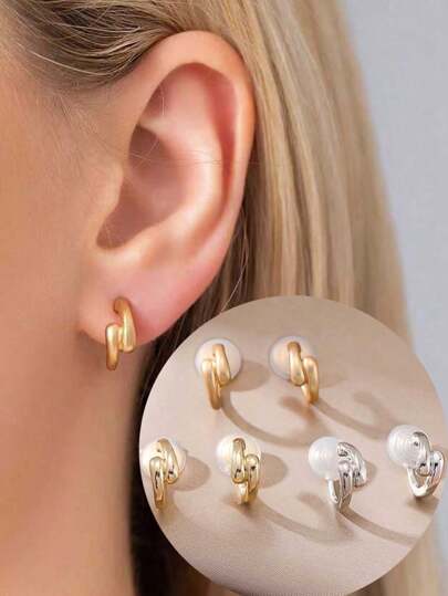 1對時尚幾何小圈耳環，銅質材料，適合日常佩戴，無需穿刺，蠟燭香薰架設計，高端耳飾