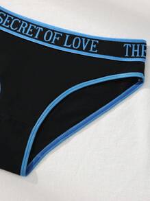 6 件套撞色字母印花松紧腰带女士内裤，柔软透气三角内裤 - 彩色 - 查看 9