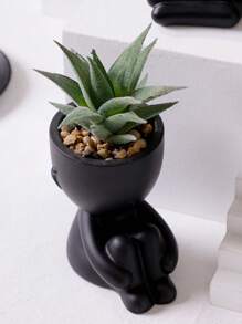 1 pieza/3 piezas Suculenta artificial, planta de suculenta individual pequeña en maceta, con tres formas a elegir, maceta negra, forma de dibujo animado, material PP, material PE, verde, decoración de mesa, decoración del hogar, decoración del jardín, escuela, dormitorio, decoración de oficina