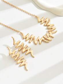 3pcs/Set Asymmetrical Design Simple & Stylish Necklace Set, Versatile European & American Style - Yellow Gold - View 3