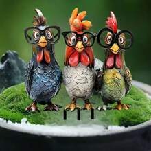 1 Piece, Art Deco 3 Chicken Garden Stakes, Bohemian Style, 2D Used For Courtyard And Garden Decoration, Floor Standing, No Electricity Required, Animal Themed Outdoor Festival Decoration