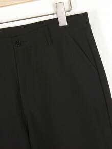 Men's Flared Slim Straight Fit Solid Color Trousers - Black - View 8