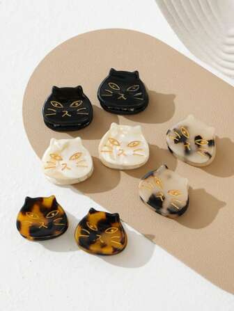 2pcs/4pcs Cute Mini Black Cat Claw Hair Clips, For Bangs, Side Fringe, Hair Accessories For Daily Wear, Bohemian Style Hair Jaw Clip Hair Clamps Hair Clutch Hair Catcher Clip, Claw Clip Fall Winter For Vacation Outfits Woman