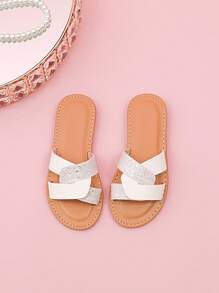 Girl Braided Open Toe Casual Fashion Slippers - White - View 5