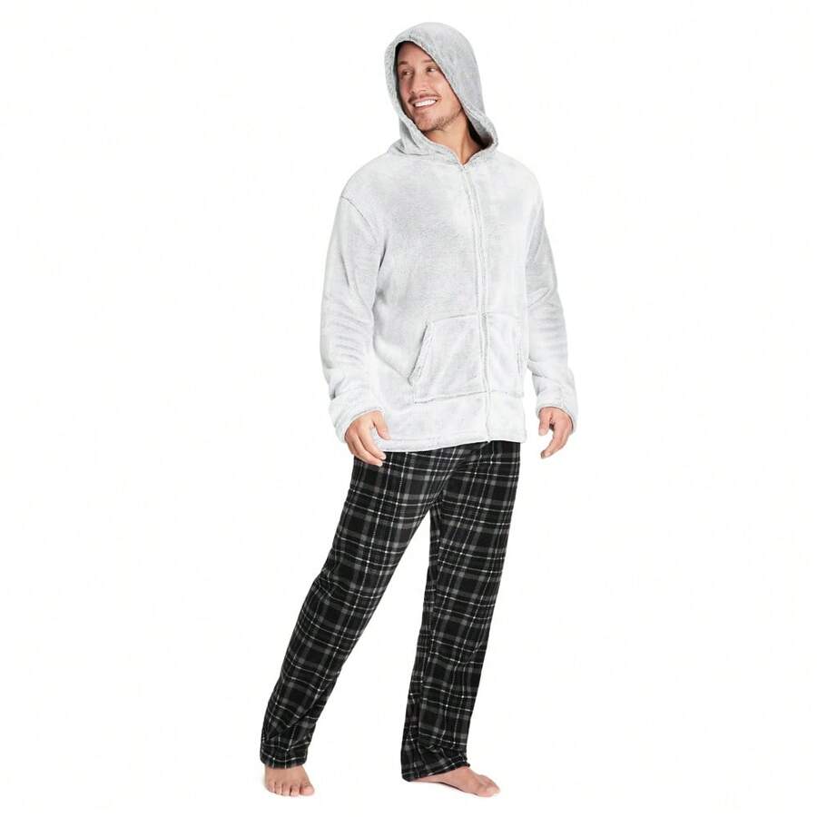 City Comfort Pyjama Set Fleece Winter Lounge Wear With Warm Hoodie And Soft Bottoms Cosy Fluffy Nightwear Novelty Gift - Grey - View 1