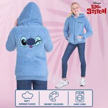 Disney Stitch Sherpa Hoodie Zip Up Fleece Fluffy Pockets Everyday Casual Hooded Sweatshirt Top - Blue - View 6