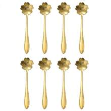 8pcs Cherry Blossom Coffee Spoon, Dessert Spoon, Ice Cream Spoon, Honey Spoon, Suitable For Home Kitchen, Party, Festival, Gift Back To School - Gold - View 7