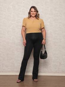 ONLYONE - WOMEN'S SHORT SLEEVE PRINCESS PLUS SIZE BLOUSE WITH LIGHT DUNES NECKLINE DETAIL - WOMEN'S BLOUSES - 淡黃色 - 查看 5