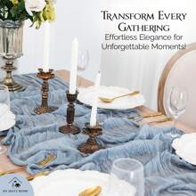 Juego de 6 caminos de mesa de gasa azul grisácea, decoración de mesa romántica de estilo campestre bohemio - para bodas, fiestas, cumpleaños, despedidas de soltera, compromisos, decoración del hogar