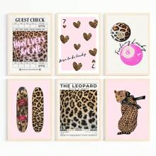 6 件套粉色豹纹墙饰套装、豹纹 8 球海报、豹纹幸运图案、猎豹卧室宿舍墙面装饰、豹纹定义图案、无框 - 彩色 - 查看 5