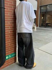 Men's Vintage Ripped Black Washed Denim Jeans, Loose Straight Leg - Black - View 2