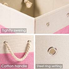 Large Foldable Cube Storage Bins 13x13 Inch [4-Pack] Durable Fabric Linen Baskets With Cotton Handles Organizer For Closet Bedroom Nursery Shelf Pink