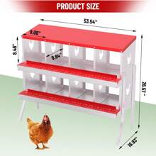 Metal Chicken Nesting Boxes, Heavy-Duty Galvanized Steel Egg Laying Box With 8 Compartments, Wall-Mountable Design For Poultry Coops, Without Stand - Red - View 12
