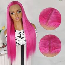 13x4 Lace Front Wig Synthetisch Lang Zijdeachtig Recht Haar Pruik Gratis Deel Rozen Rode Kleur Frontale Lace Vervangende Pruiken Hittebestendige Zachte Vezel 26 Inch Vooraf Geplukt Babyhaar Natuurlijke Haarlijn Voor Mode Vrouwen Meisjes Feest Vakantie Dagelijkse Make-up Gebruik Klaar Om Te Dragen