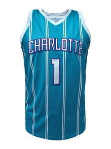 Camiseta de baloncesto #1 para hombre, con logotipo bordado de Charlotte, corte holgado sin mangas y cuello redondo, adecuado para baloncesto, deportes, running, entrenamiento