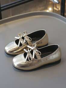 小女孩正装鞋芭蕾舞鞋芭蕾平底鞋儿童玛丽珍鞋 - 金色 - 查看 3