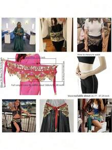 1pc Elegant Black Sequined Belly Dance Waist Chain Belt - Made Of Polyester Fiber With Tassel Details, Suitable For Eastern And Dance Styles Summer, School Fall, Autumn, Halloween