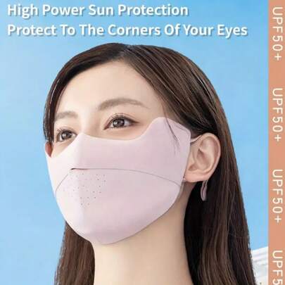 Breathable UV Protection Face Mask With Eye Shielding - Lightweight, Washable, Full Coverage, Adjustable, Windproof, Reusable, Breathable, With Sun Protection, Hand Wash, Elastic, Suitable For Cycling And Outdoor Activities, Knit, Suitable For Women, Weekend Casual