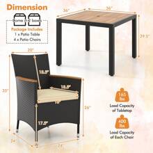 5PCS Dining Table Set For 4 Rattan Conversation Set W/ Umbrella Hole Patio - Beige - View 3
