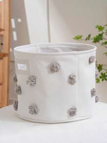 1pc Color Pom-Pom Waterproof Canvas Catchall Bin, Desktop Storage Basket For Household Laundry Room - Multicolor - View 9