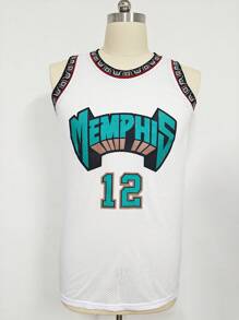 KTYSDE Áo bóng rổ nam số 12 màu trắng kiểu retro, thêu chữ Memphis, dáng rộng không tay cổ tròn, thích hợp cho bóng rổ, thể thao, chạy bộ, tập luyện, thời trang đường phố, unisex, mùa xuân. - trắng - Xem 2
