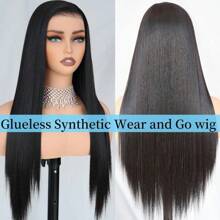 Ua Hair 9x7 Glueless Synthetic Lace Front Wig Wear And Go Pre Plucked Pre Cut Straight Wig Vivid Self Growing Clean Hairline With Tiny Knots  Heat Resistant Fiber Natural No Glue Wig - 金髮女郎 - 查看 11