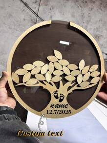 1 Stück rundes Gedenkteller Dekor, Gästebuch in Baumform, Hochzeitsgästebuch, Neugeborenen-Zeugenbuch, Familien-Versammlungsbuch, Unterschriftenbaum Teller zur Graduierung, personalisiertes graviertes dekoratives Handwerk