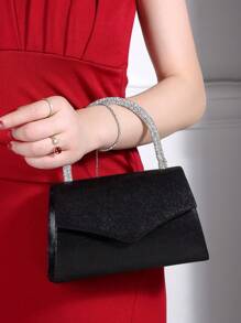 This Party Clutch Bag Is Simple And Practical. The Handle Design Is Convenient For Hand-Holding And Easy To Carry. The Bag Body Adopts A Flip-Top Design, Which Can Effectively Protect The Items Inside. - Black - View 1
