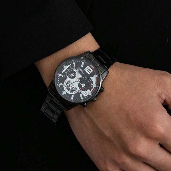 1 peça-Relógios de pulso masculinos da moda, pulseira de aço inoxidável, analógico, quartzo, com calendário