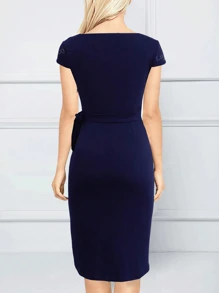 Women's Asymmetric Neckline Ruffle Cap Sleeve Vintage Wrap Dress