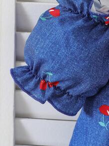 Baby Girls' Cherry Print Puff Sleeve Casual Dress - Blue - View 6
