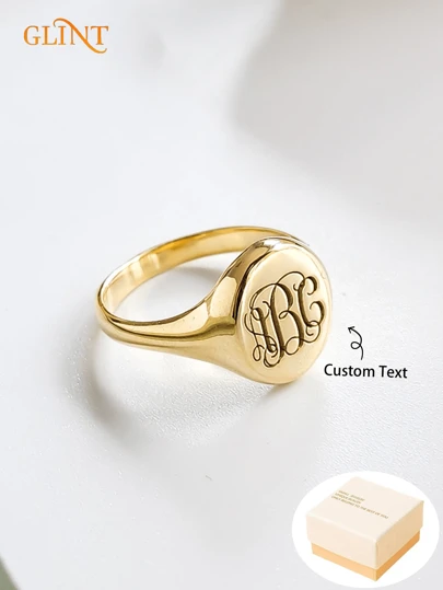 Custom 18K Gold Plated Stainless Steel Signet Name Ring,Personalized Signet Ring-Initial Signet Ring-Personalized Jewelry,Gold Signet Ring-Monogram Jewelry-Bridesmaid-Ring,Best Gift For Her, Mother's Day Gift, Father's Day Gift, Easter Gift, Sisters/Family Gift, Valentine's Day Gift,Jewelry & Watches,Chic Autumn,Elegant Outfit