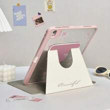 1pc Beautiful Pink Flower Bow Reversible Print 720 Rotating Acrylic Transparent Crystal Clear Protective Case With Pen Slot, Compatible With IPad & , Supports Sleep/Wake Function - Multicolor - View 6