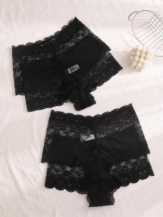 7 条装黑色蕾丝边女士内裤，性感舒适三角裤