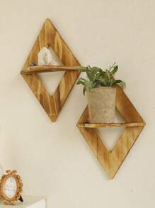 1pc Wooden Wall Mounted Decorative Shelf, For Vase, Rocks, Crystal Display, Home Decor