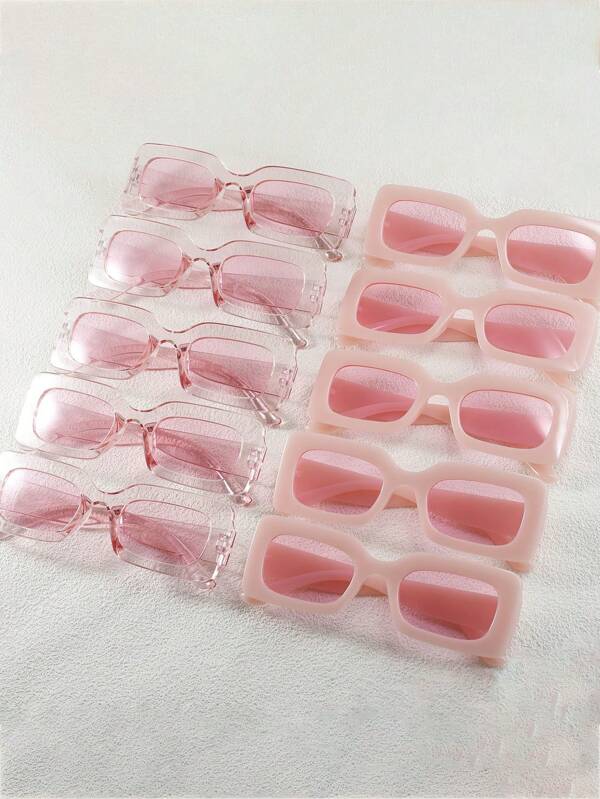10 Piezas Gafas de moda con marco cuadrado grueso de color rosa, diseño rosa sencillo, marco cuadrado de color rosa caramelo, adecuado para uso diario