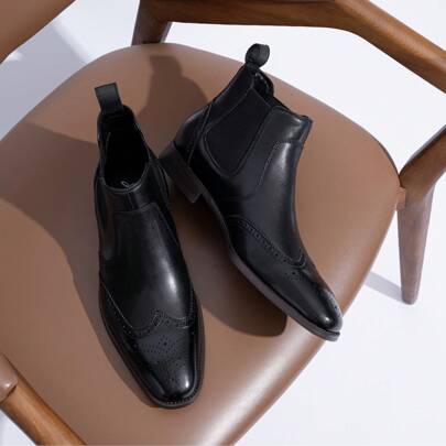SHOESMORE Men's Leather Chelsea Boots  Premium Dress Boots Black Classic Slip On Boots For Men