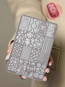 1 pieza Placa para estampado de uñas, diseño de patrón de estilo chino retro, plantillas para estampado de uñas, diseño de esmalte de uñas en gel - Herramienta de estampado de acero inoxidable, para arte de uñas DIY en el salón del hogar
