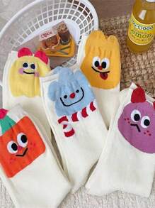5 Pasang Kaos Kaki Gaya Korea Musim Gugur Acak, Motif Kartun 3D Manusia Salju, Panjang Setengah Betis, Kaos Kaki Putih Kustom untuk Pelajar - MultiWarna - View 6