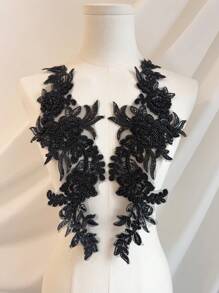 3D Black Mesh Flower Patch, Paired With Black Sequins And Beads - Sewn - Charming DIY Decoration (1 Pair) - Black - View 9